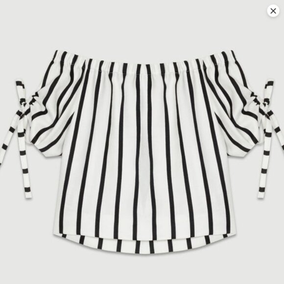 Maje Lonson Striped Off‑the‑Shoulder Top – Size 1‎ (US 4/S) – Black & White - Picture 4 of 11
